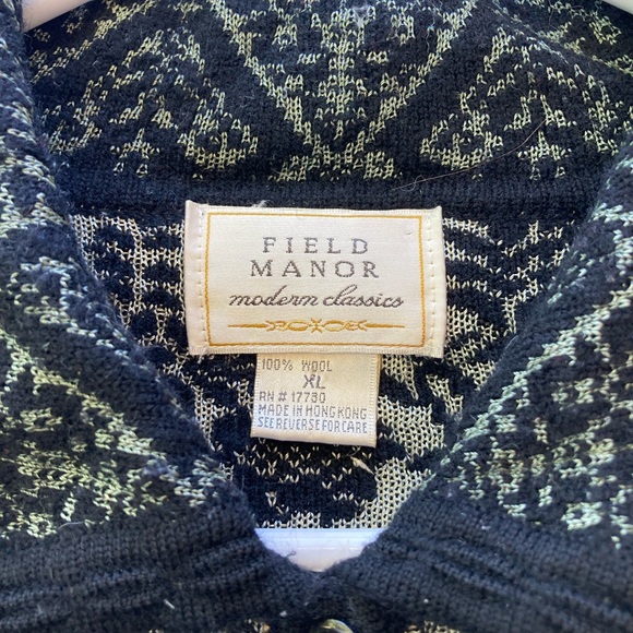 Field Manor 100% Wool Cardigan w/ Botanic Print in Mint & Black - Picture 2 of 4